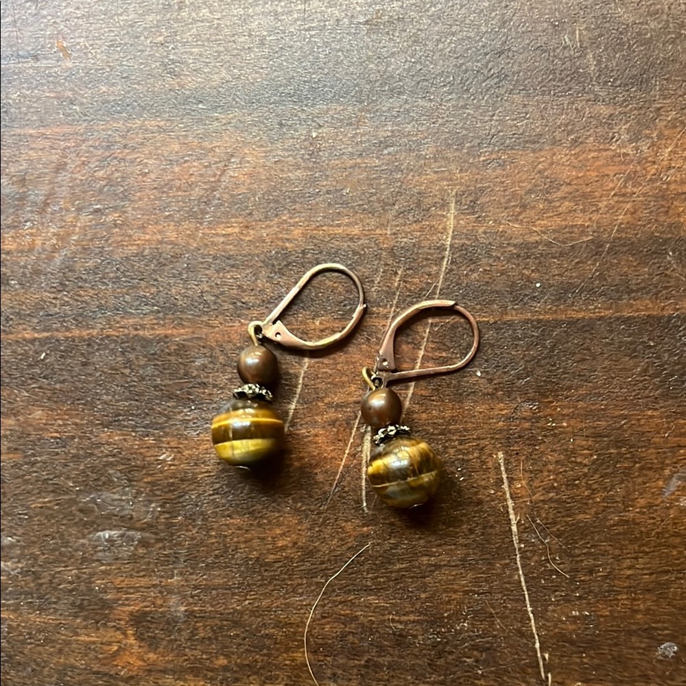 Brown and Gold Beaded Earrings